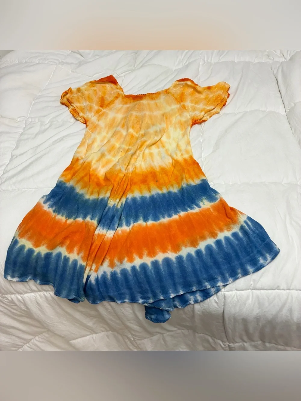 Tie-Dye embroidered flowy lace-up dress